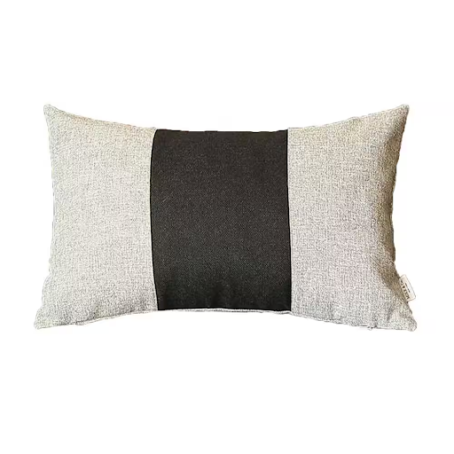 Set Of 2 Gray And Black Lumbar Pillow Covers