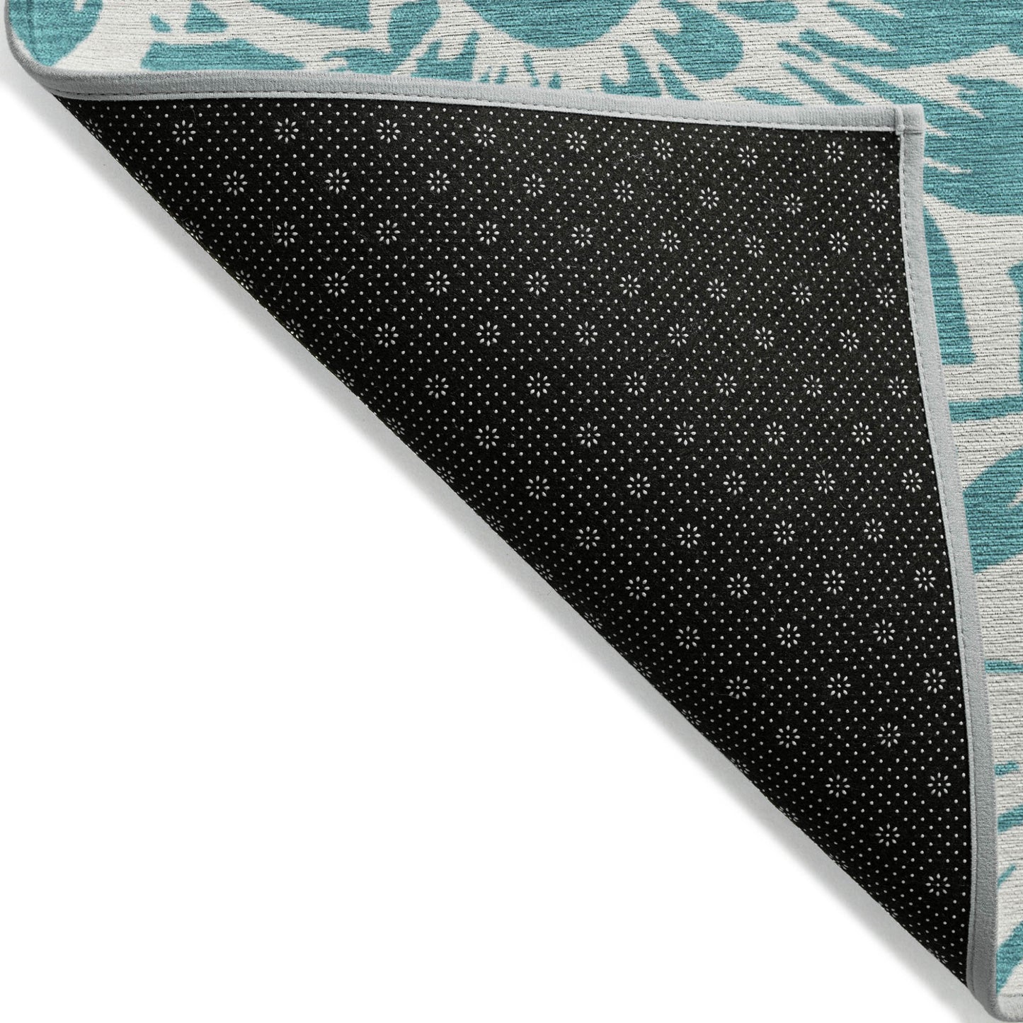 8' X 8' Teal and Ivory Round Floral Washable Non Skid Indoor Outdoor Area Rug