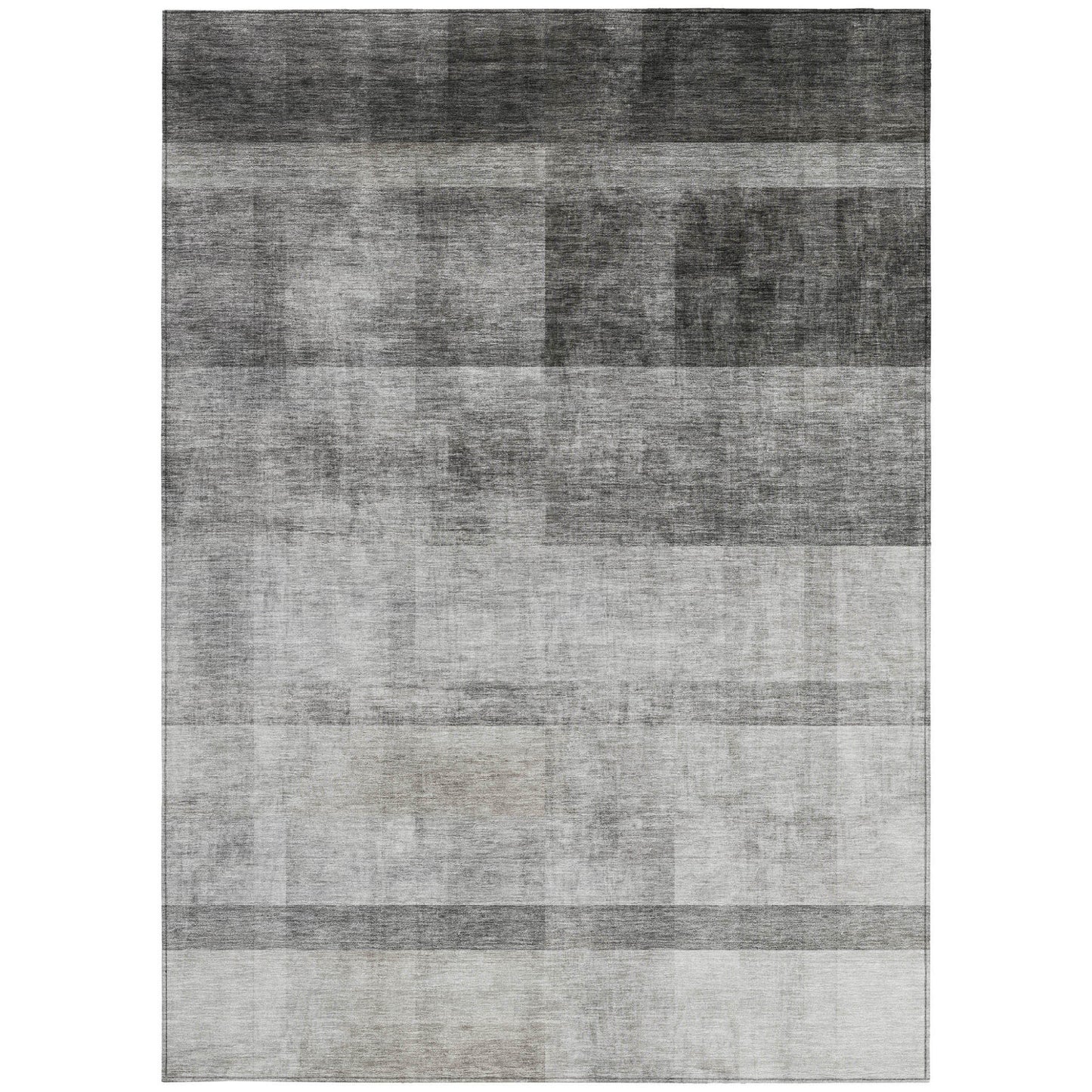 9' X 12' Gray Ombre Washable Non Skid Indoor Outdoor Area Rug