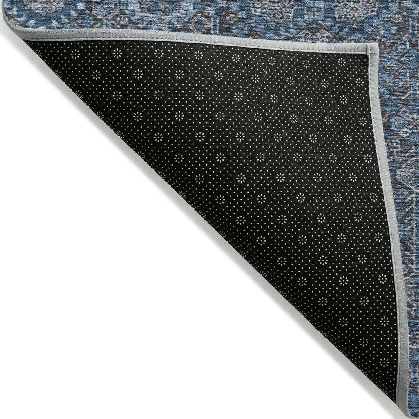 9' X 12' Blue and Black Floral Washable Non Skid Indoor Outdoor Area Rug