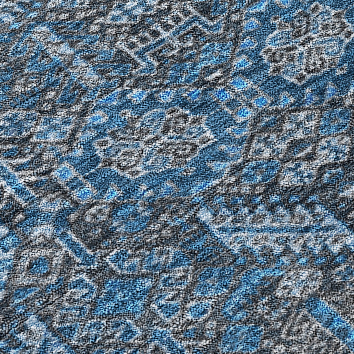 9' X 12' Blue and Black Floral Washable Non Skid Indoor Outdoor Area Rug