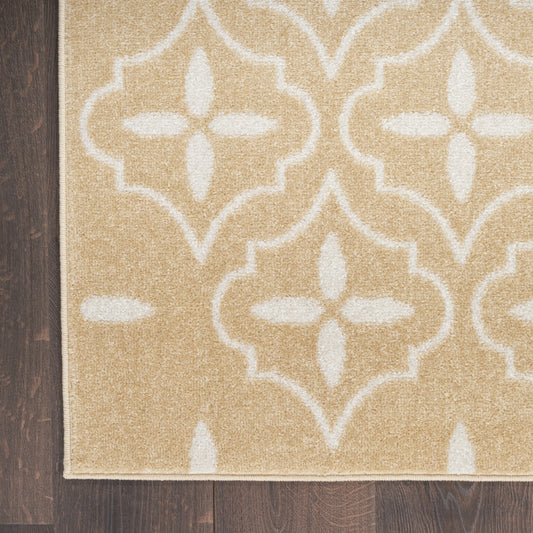 5' X 7' Beige And Ivory Geometric Indoor Outdoor Area Rug