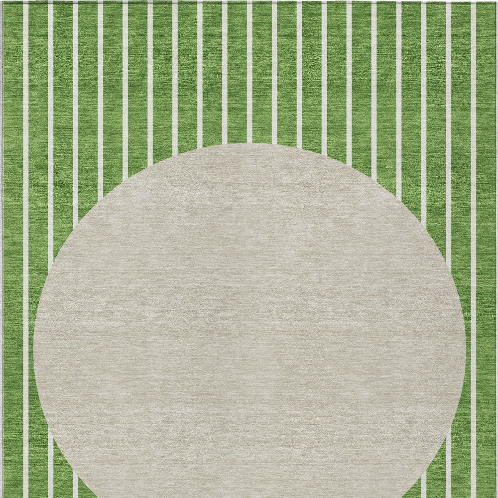 8' X 10' Green And Gray Striped Washable Indoor Outdoor Area Rug