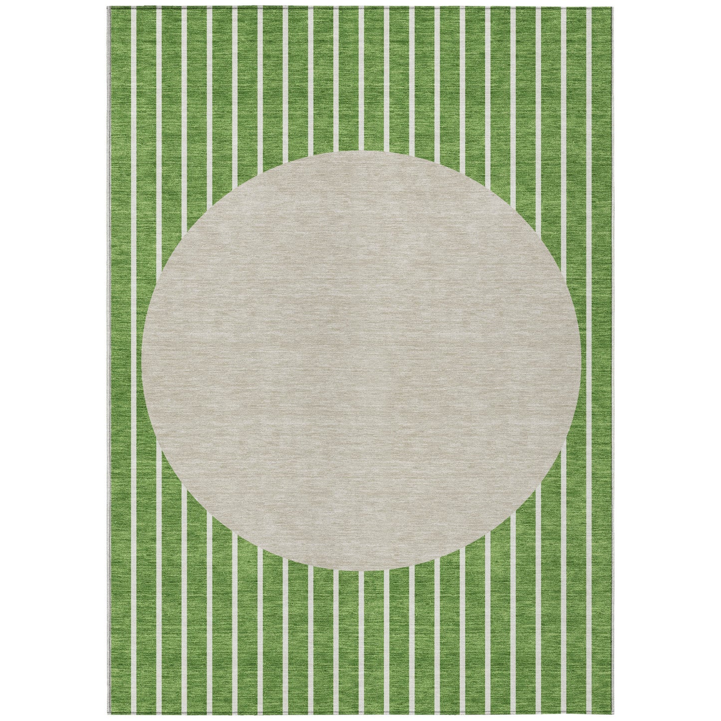 8' X 10' Green And Gray Striped Washable Indoor Outdoor Area Rug
