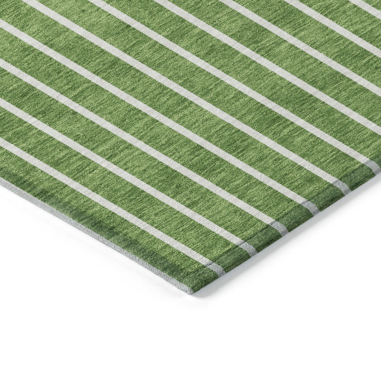 8' X 10' Green And Gray Striped Washable Indoor Outdoor Area Rug