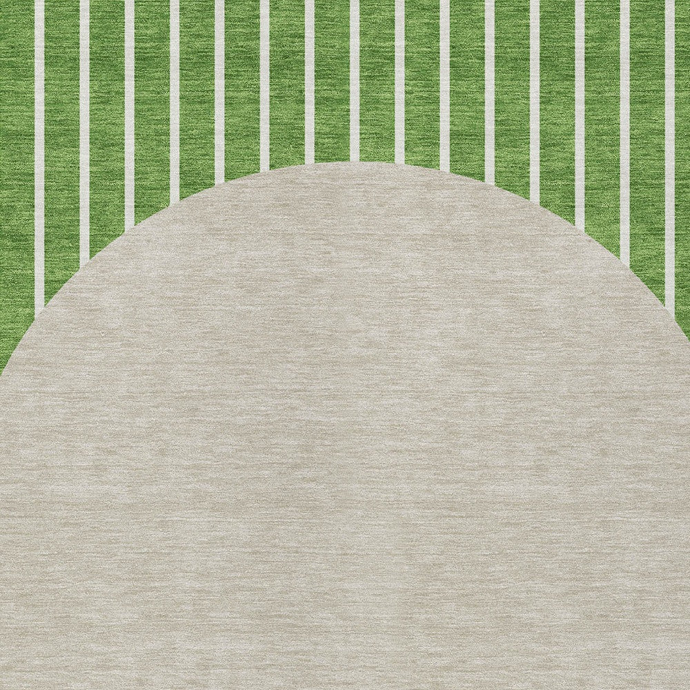 8' X 10' Green And Gray Striped Washable Indoor Outdoor Area Rug