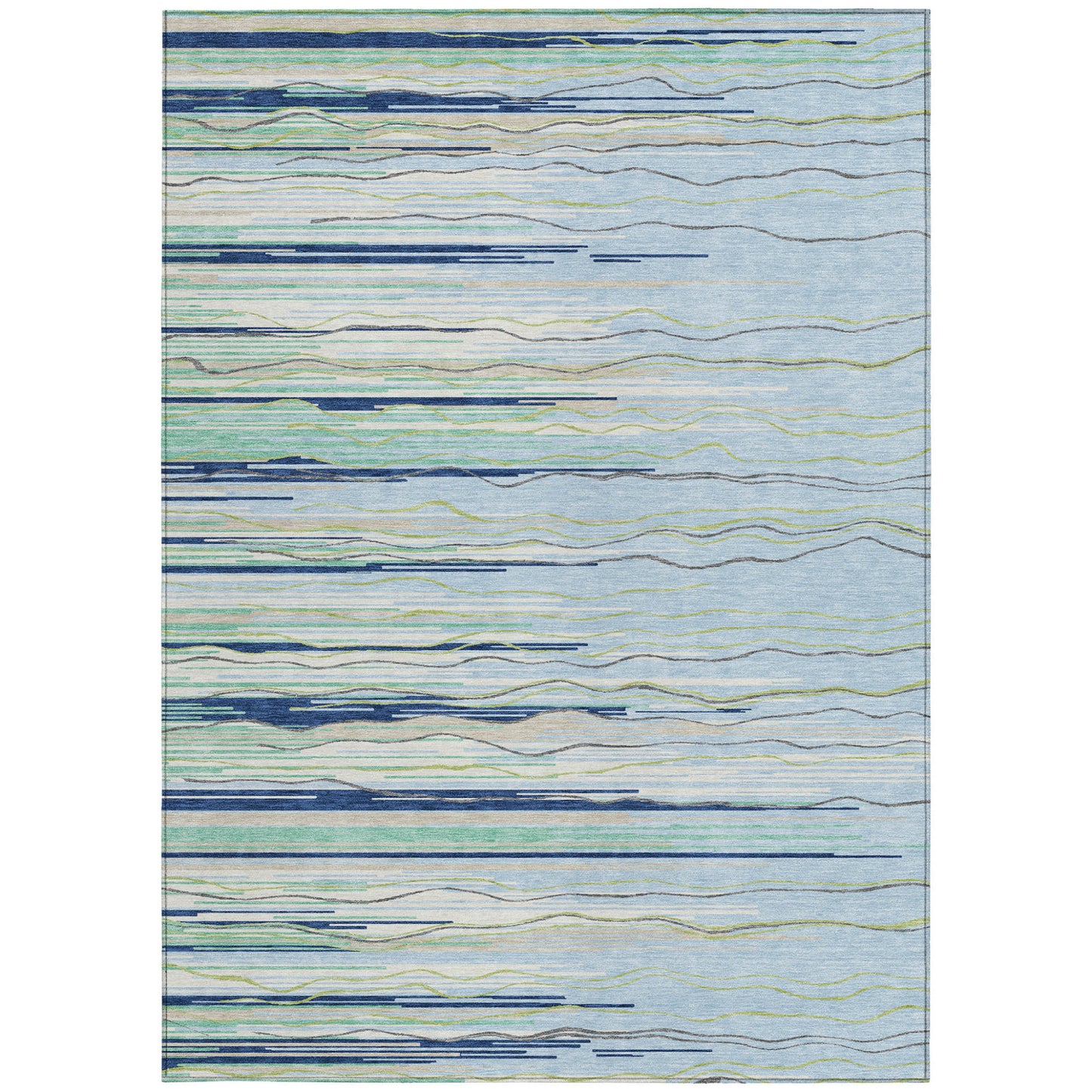 10' X 14' Sky Blue Aqua And Gray Striped Washable Indoor Outdoor Area Rug