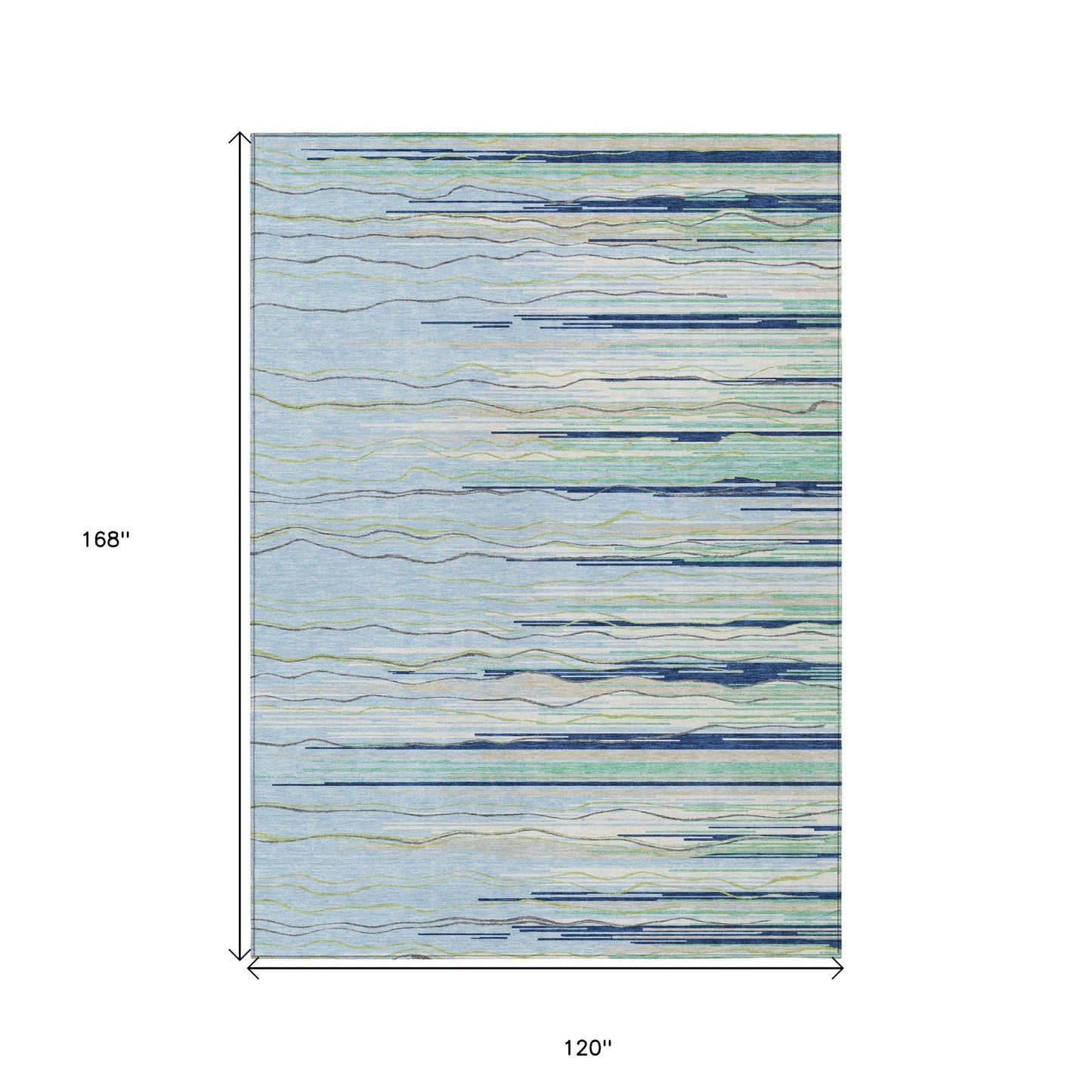 10' X 14' Sky Blue Aqua And Gray Striped Washable Indoor Outdoor Area Rug