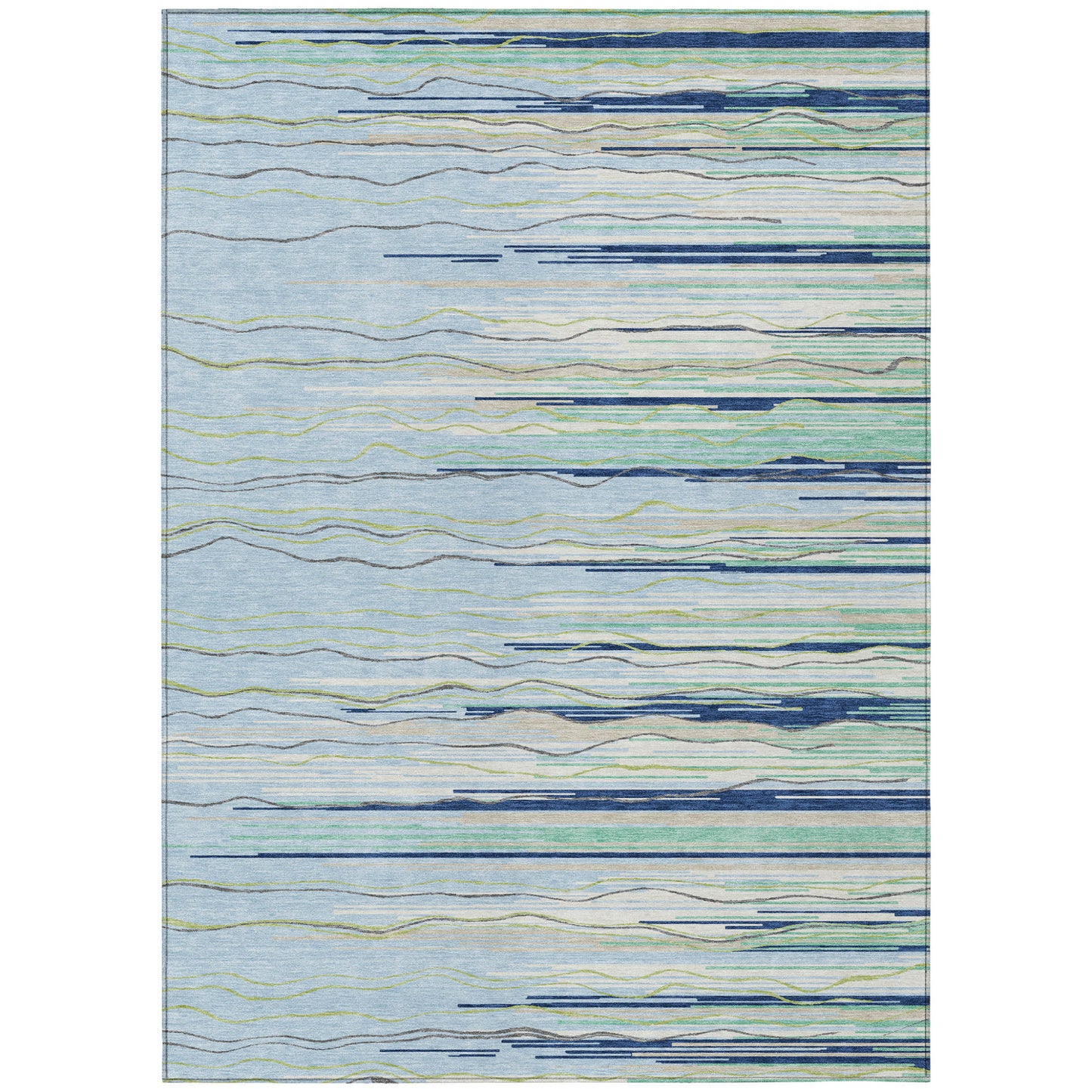 10' X 14' Sky Blue Aqua And Gray Striped Washable Indoor Outdoor Area Rug