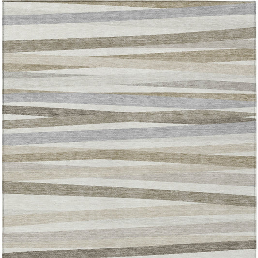 3' X 5' Ivory And Gray Striped Washable Indoor Outdoor Area Rug