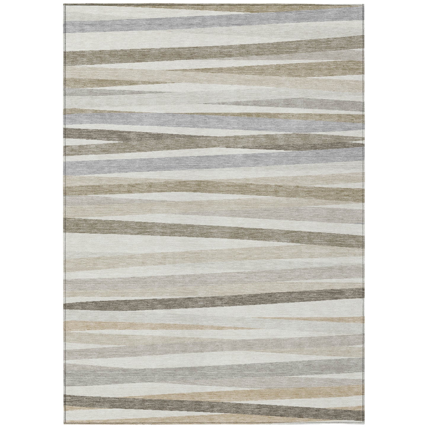 3' X 5' Ivory And Gray Striped Washable Indoor Outdoor Area Rug