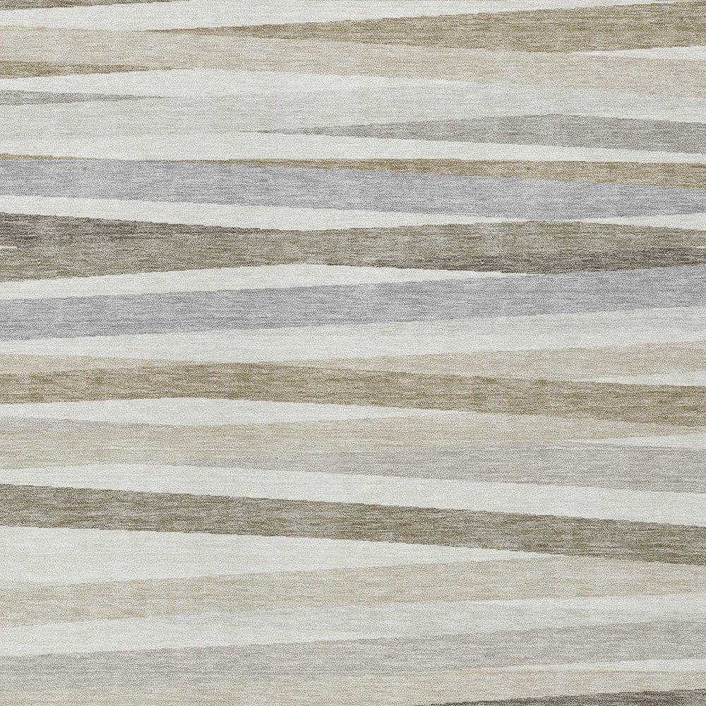 3' X 5' Ivory And Gray Striped Washable Indoor Outdoor Area Rug