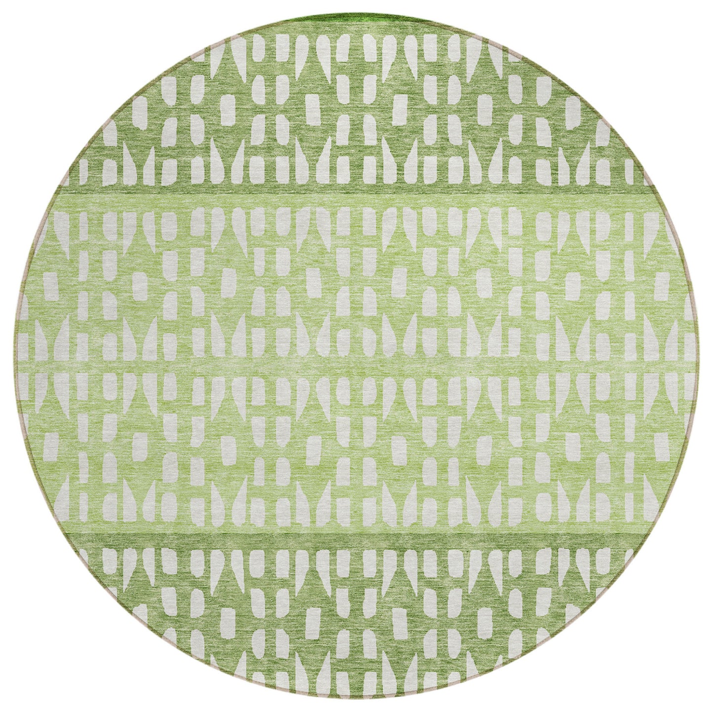 8' Green Sage And Ivory Round Geometric Washable Indoor Outdoor Area Rug