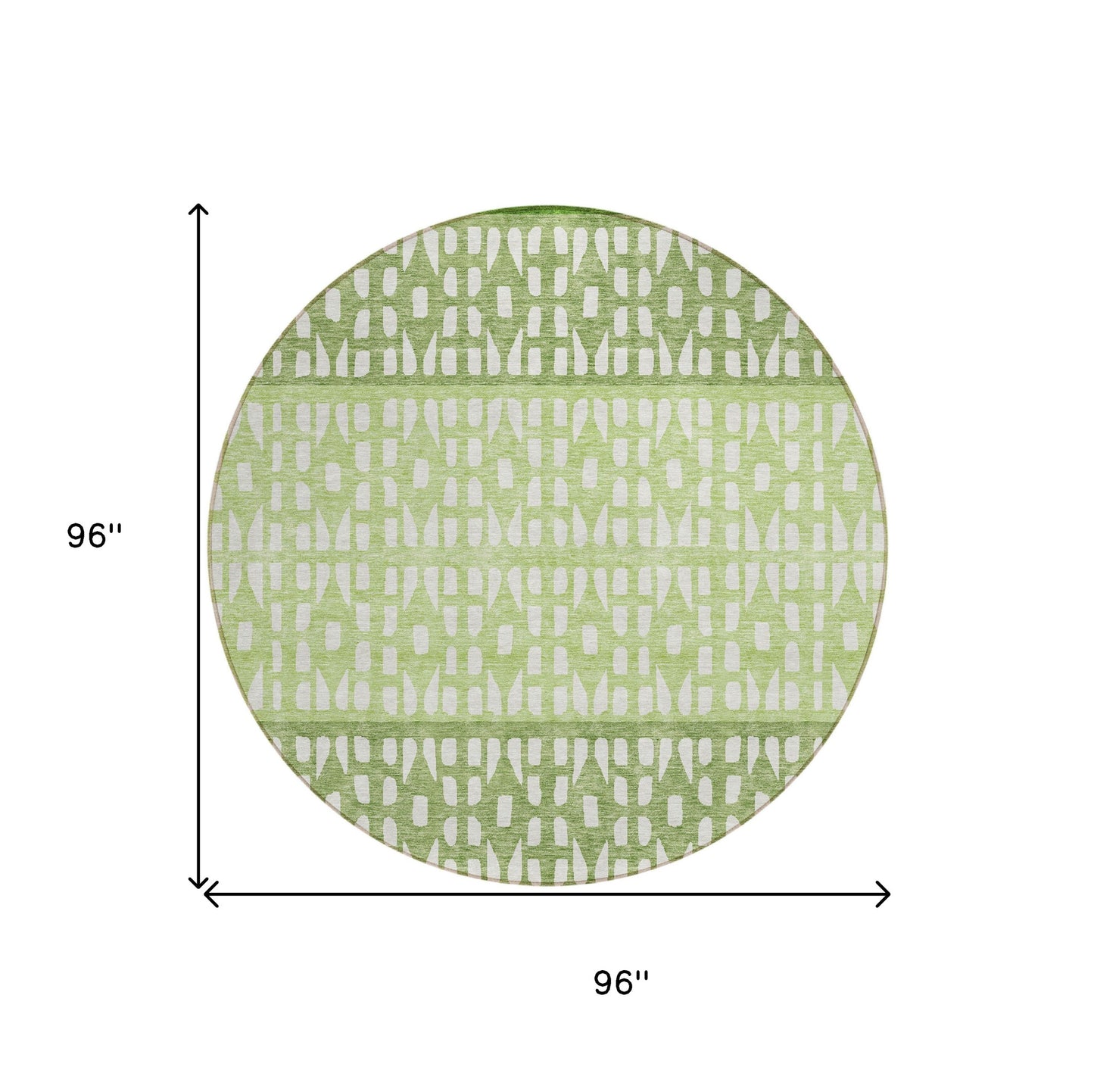 8' Green Sage And Ivory Round Geometric Washable Indoor Outdoor Area Rug