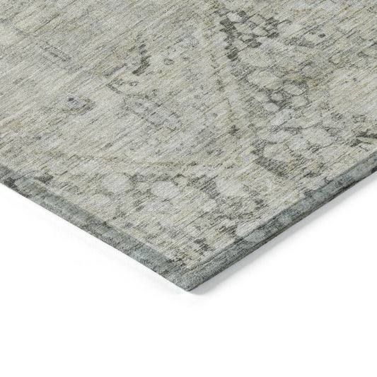 8' X 10' Pewter And Silver Geometric Washable Indoor Outdoor Area Rug