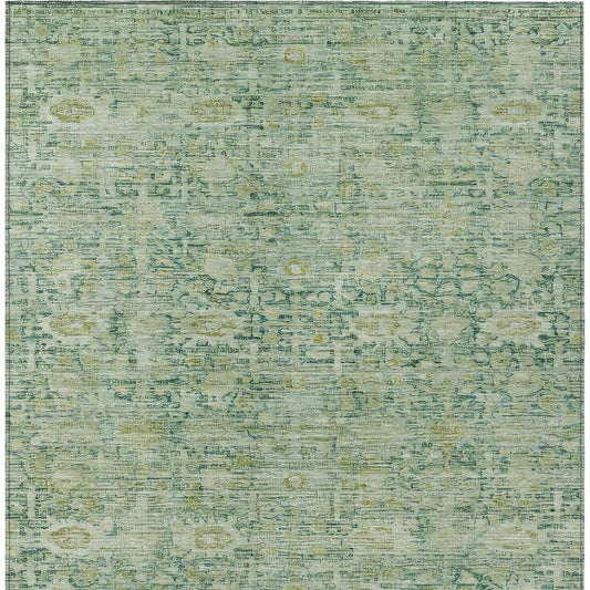 3' X 5' Artichoke Green And Teal Blue Oriental Washable Indoor Outdoor Area Rug