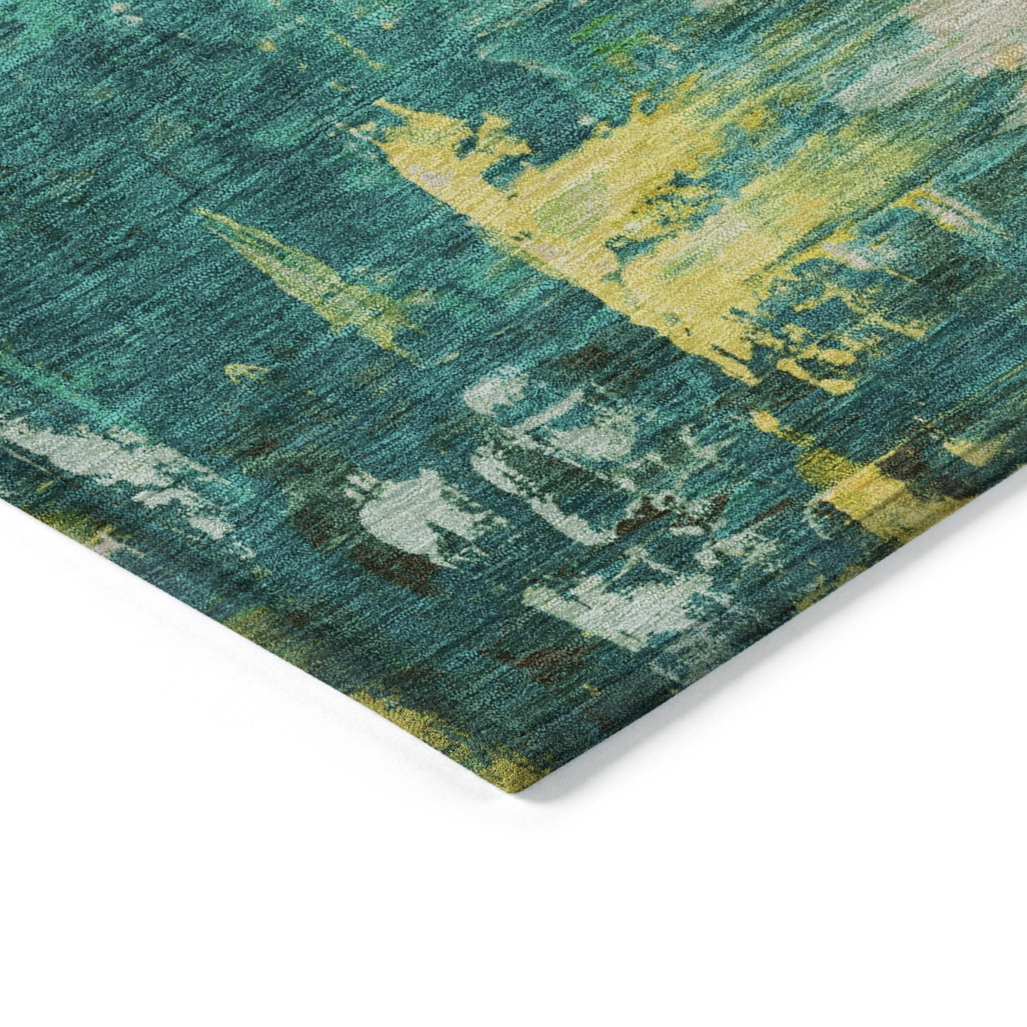 5' X 8' Green And Gold Abstract Washable Indoor Outdoor Area Rug