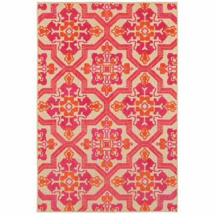 8' X 11' Pink And Orange Moroccan Indoor Outdoor Area Rug