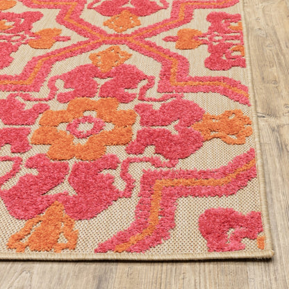 8' X 11' Pink And Orange Moroccan Indoor Outdoor Area Rug