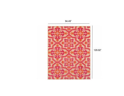 8' X 11' Pink And Orange Moroccan Indoor Outdoor Area Rug