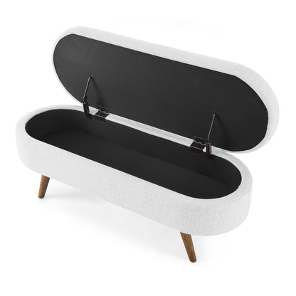 44" White and Brown Linen Upholstered Storage Bench with Flip Top