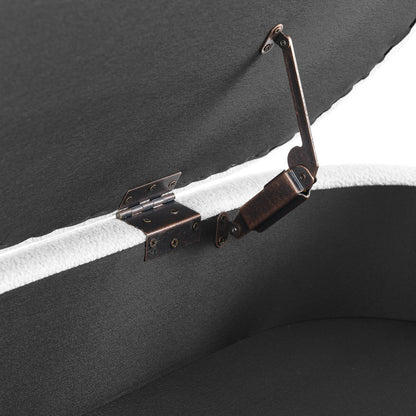 44" White and Brown Linen Upholstered Storage Bench with Flip Top