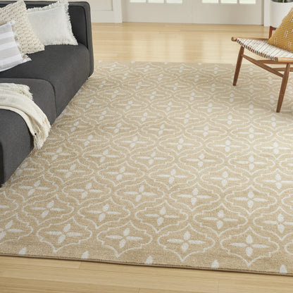 5' X 7' Beige And Ivory Geometric Indoor Outdoor Area Rug