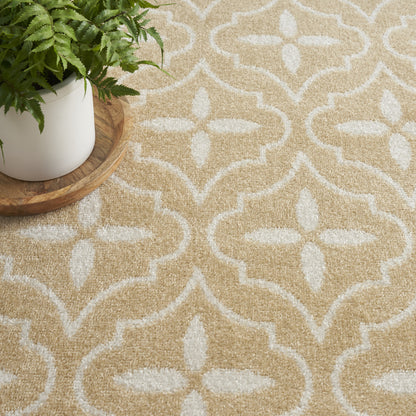5' X 7' Beige And Ivory Geometric Indoor Outdoor Area Rug