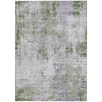 3' X 5' Olive Green And Gray Abstract Washable Indoor Outdoor Area Rug