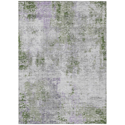 3' X 5' Olive Green And Gray Abstract Washable Indoor Outdoor Area Rug