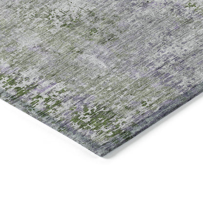 3' X 5' Olive Green And Gray Abstract Washable Indoor Outdoor Area Rug