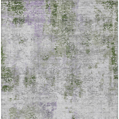 3' X 5' Olive Green And Gray Abstract Washable Indoor Outdoor Area Rug