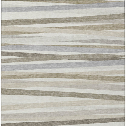 3' X 5' Ivory And Gray Striped Washable Indoor Outdoor Area Rug