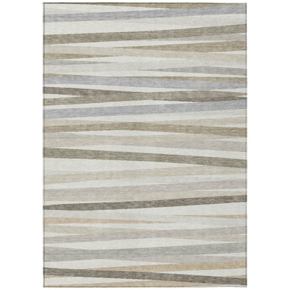 3' X 5' Ivory And Gray Striped Washable Indoor Outdoor Area Rug