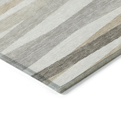 3' X 5' Ivory And Gray Striped Washable Indoor Outdoor Area Rug
