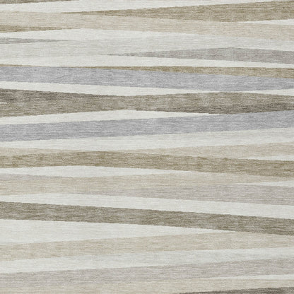 3' X 5' Ivory And Gray Striped Washable Indoor Outdoor Area Rug