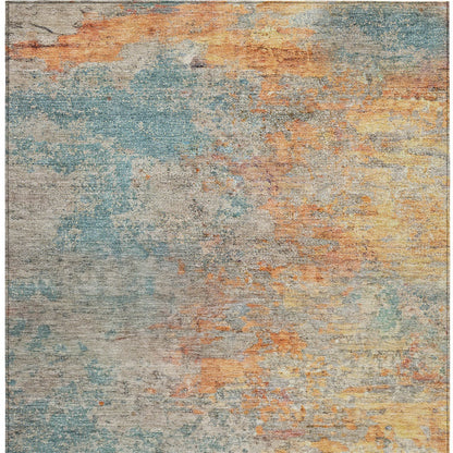 5' X 8' Teal Blue Abstract Washable Indoor Outdoor Area Rug