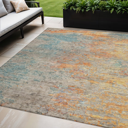 5' X 8' Teal Blue Abstract Washable Indoor Outdoor Area Rug