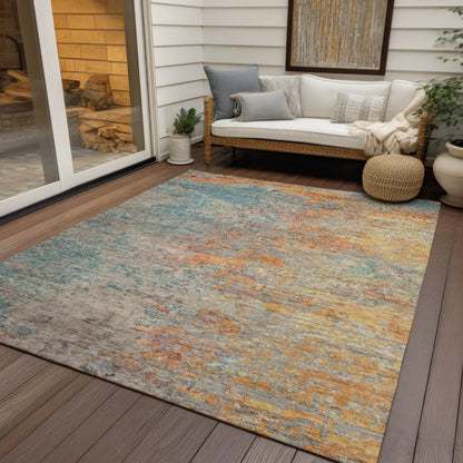 5' X 8' Teal Blue Abstract Washable Indoor Outdoor Area Rug