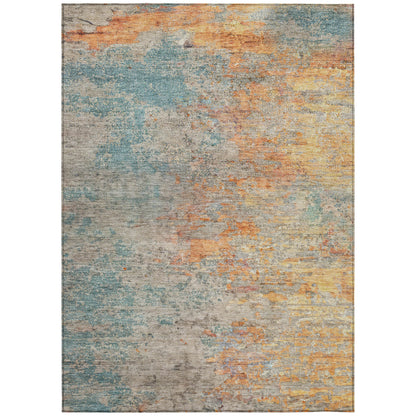5' X 8' Teal Blue Abstract Washable Indoor Outdoor Area Rug