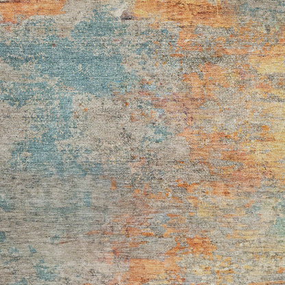 5' X 8' Teal Blue Abstract Washable Indoor Outdoor Area Rug