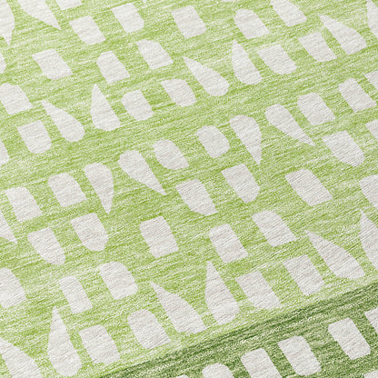 8' Green Sage And Ivory Round Geometric Washable Indoor Outdoor Area Rug