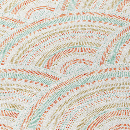 8' Linen Orange And Ivory Round Geometric Washable Indoor Outdoor Area Rug