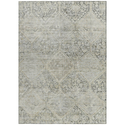 8' X 10' Pewter And Silver Geometric Washable Indoor Outdoor Area Rug