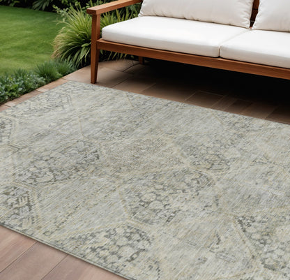 8' X 10' Pewter And Silver Geometric Washable Indoor Outdoor Area Rug