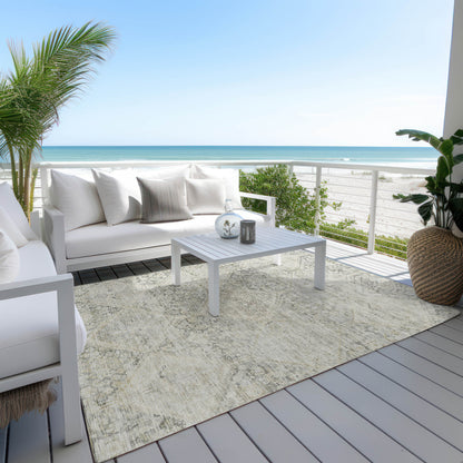 8' X 10' Pewter And Silver Geometric Washable Indoor Outdoor Area Rug