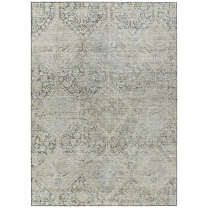 8' X 10' Pewter And Silver Geometric Washable Indoor Outdoor Area Rug