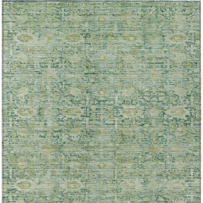 3' X 5' Artichoke Green And Teal Blue Oriental Washable Indoor Outdoor Area Rug