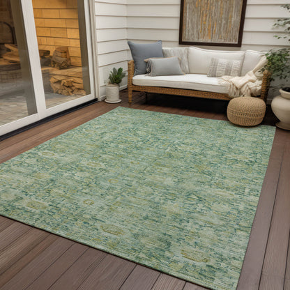 3' X 5' Artichoke Green And Teal Blue Oriental Washable Indoor Outdoor Area Rug