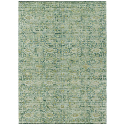 3' X 5' Artichoke Green And Teal Blue Oriental Washable Indoor Outdoor Area Rug